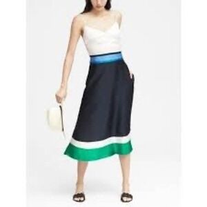 Banana Republic Womens Colorblock Midi Dress Navy Cream Blue Green Size 4